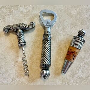 Brighton Silver Bar Set w/Corkscrew, Wine Stopper, & Bottle Cap Opener
